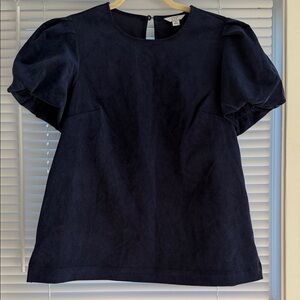 Crown and Ivy Corduroy Navy Puff Sleeve Top
